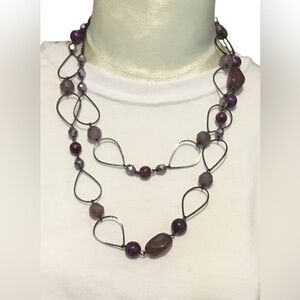 Purple and silver beaded necklace with teardrop shapes Premier Designs Rhapsody